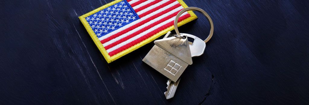 American flag patch with house keychain and key American VA Loans